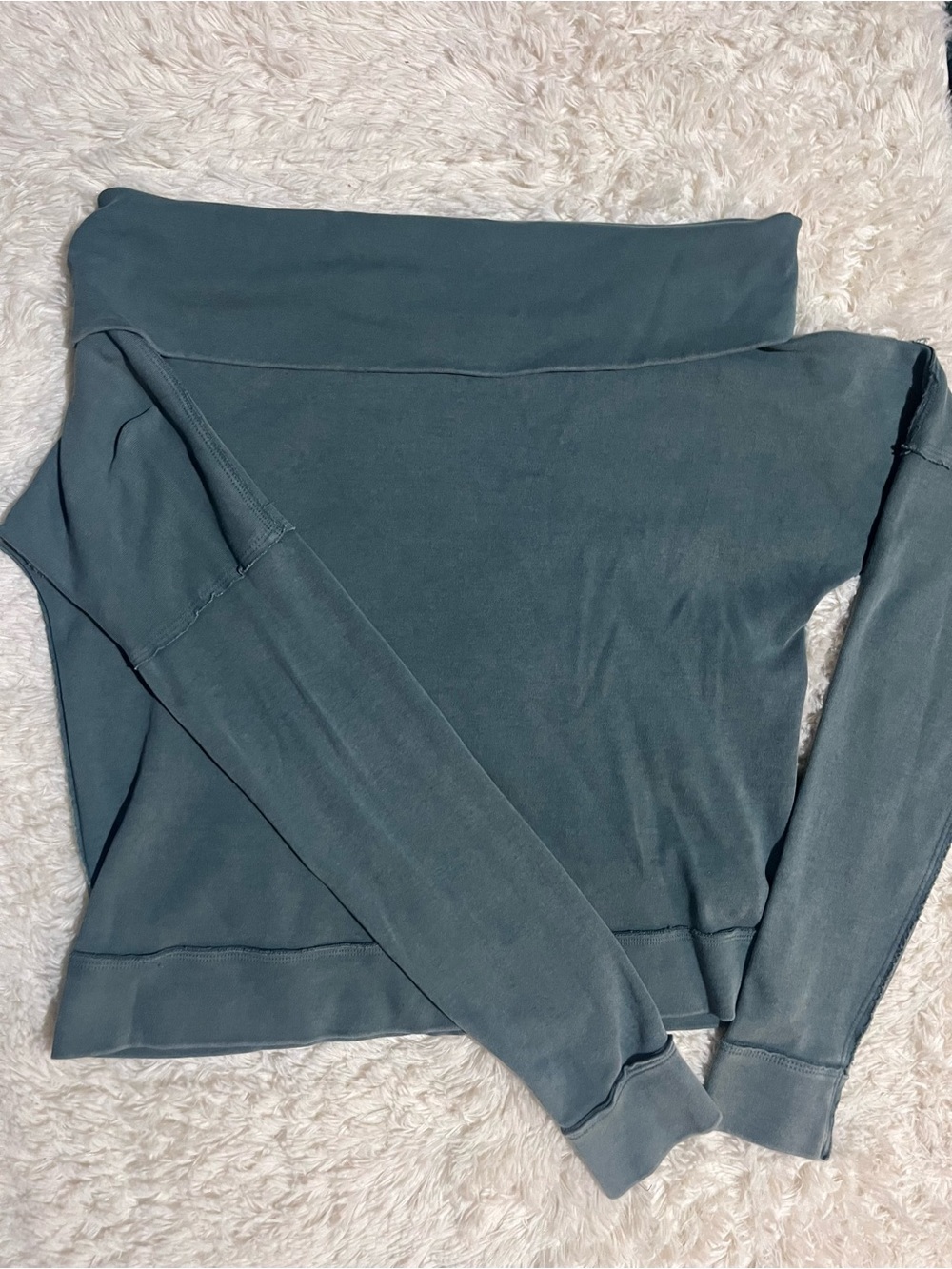 We The Free Off-the-Shoulder Long Sleeve Sweater in Slate Blue-Green